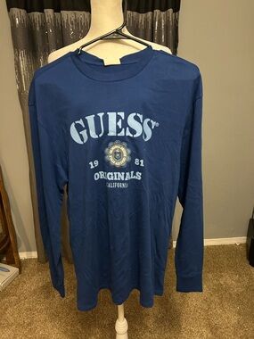 Guess Men’s Long Sleeve Blue Originals Graphic Tee